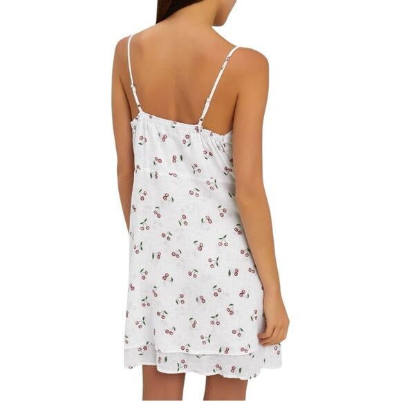 Rails Linen Tie-Front August Sun Dress in White & Red Cherries Print Size Medium - Picture 4 of 16